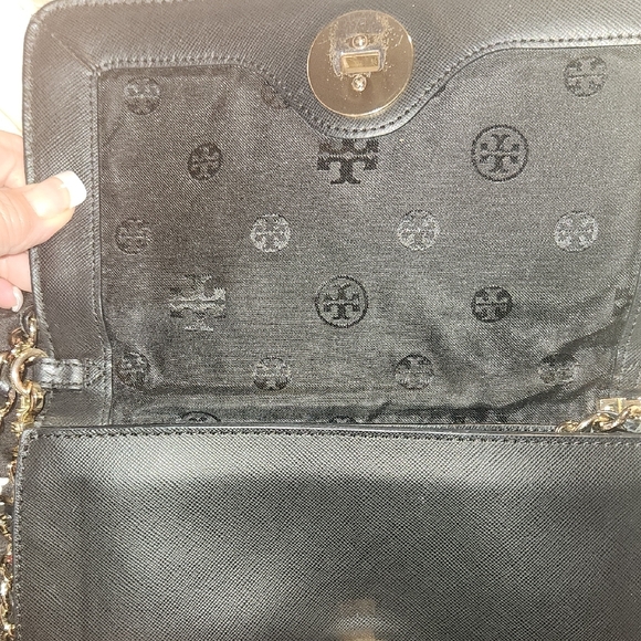 Tory Burch Black Leather Envelope Bag Clutch W/ Detachable Chain Designer READ - Picture 2 of 16
